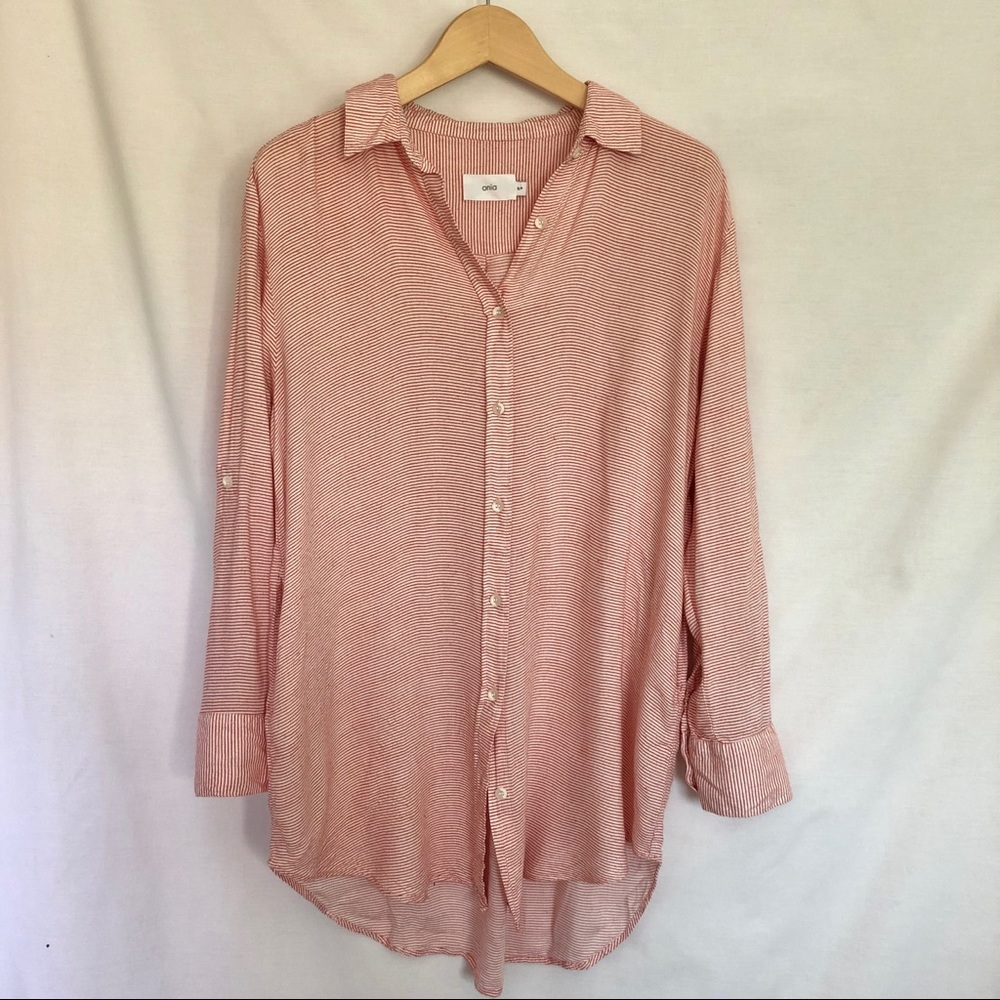 Onia Striped pink & white long sleeve shirt dress